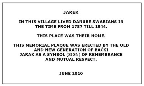 Picture 12 – The German text of the new Jarek Memorial plaque in the foyer of the town hall in Bački Jarak.